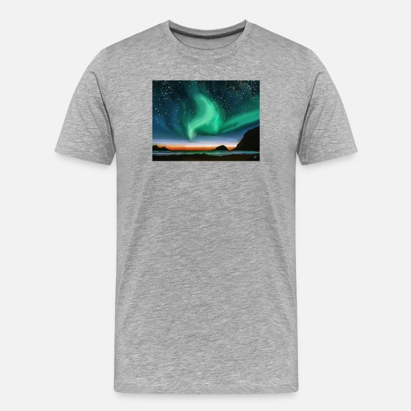 Nordlichter - Ölgemälde - Männer Premium Bio T-Shirt - Grau meliert