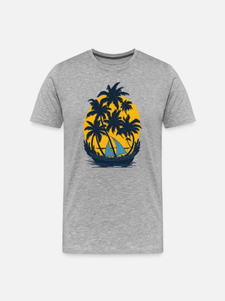 Sunset on the palm boat - Men's Premium Organic T-Shirt - heather grey