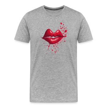 Embrasser les lèvres rouges Splash - T-shirt bio Premium Homme - gris chiné - Devant - Damien (186cm)