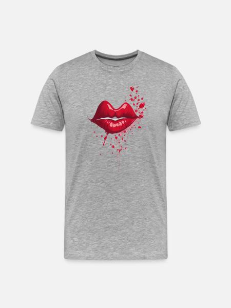 Kissing Red Lips Splash - Men's Premium Organic T-Shirt - heather grey