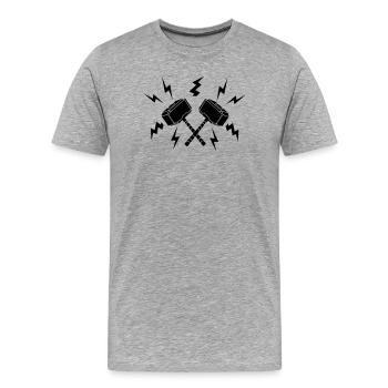 Deux marteaux de Thor autour de la foudre - T-shirt bio Premium Homme - gris chiné - Devant - Damien (186cm)