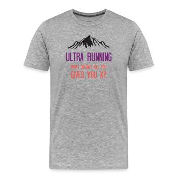 Ultra Running - Was dich nicht umbringt, gibt dir XP - Männer Premium Bio T-Shirt - Grau meliert - Vorne - Damien (186cm)