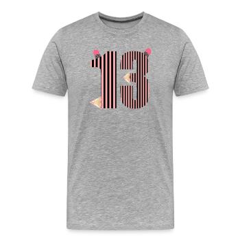 SCHULKIND DREIZEHN - ZAHL 13 - Männer Premium Bio T-Shirt - Grau meliert - Vorne - Damien (186cm)
