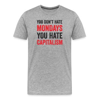 Du hasst den Montag nicht. Du hasst den Kapitalismus - Männer Premium Bio T-Shirt - Grau meliert - Vorne - Damien (186cm)