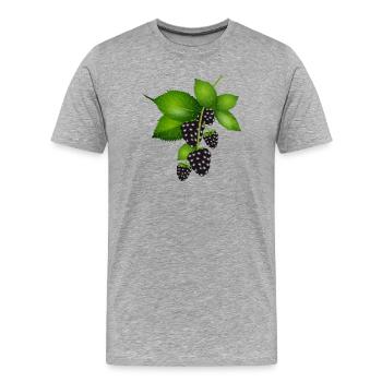 leuchtend dunkelviolette Brombeeren mit Blätter - Männer Premium Bio T-Shirt - Grau meliert - Vorne - Damien (186cm)