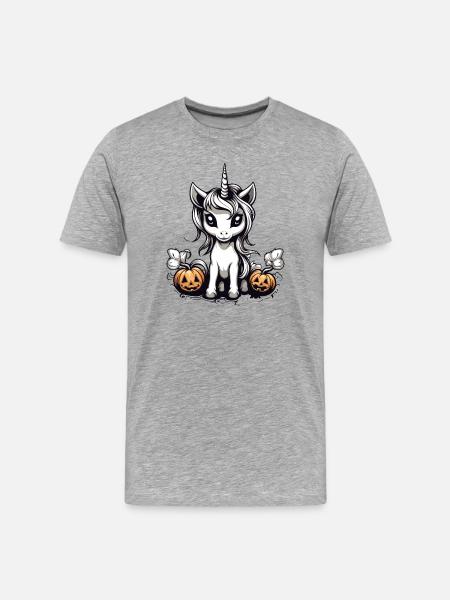 Halloween Einhorn Design - Männer Premium Bio T-Shirt - Grau meliert