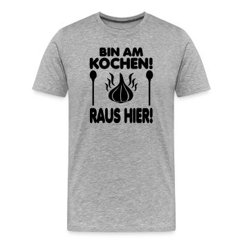 Raus aus der Küche! - Männer Premium Bio T-Shirt - Grau meliert - Vorne - Damien (186cm)
