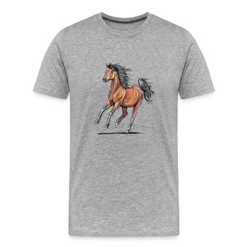 Galop de cheval brun - T-shirt bio Premium Homme - gris chiné - Devant - Damien (186cm)