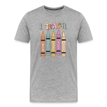 I Teach Love, Bravery, Equality, Strength and Kind - Men's Premium Organic T-Shirt - heather grey - Front - Damien (186cm)