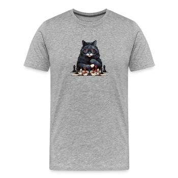 Chat noir jouant aux échecs - T-shirt bio Premium Homme - gris chiné - Devant - Damien (186cm)