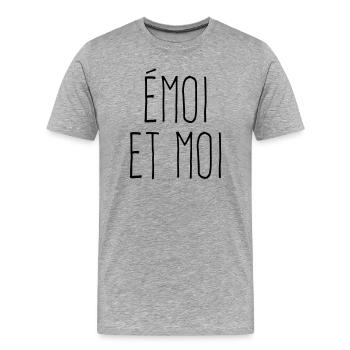 Émoi et moi - Jeu de mots poétique - T-shirt bio Premium Homme - gris chiné - Devant - Damien (186cm)
