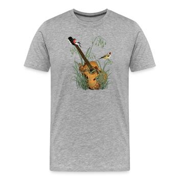 Guitar in the grass with birds - Men's Premium Organic T-Shirt - heather grey - Front - Damien (186cm)