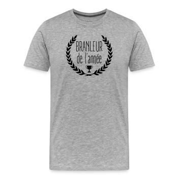 Branleur de l'année  éloge de la paresse et humour - T-shirt bio Premium Homme - gris chiné - Devant - Damien (186cm)