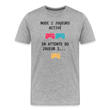 Cadeau En attente du joueur 3 papa maman gamer - T-shirt bio Premium Homme - gris chiné - Devant - Damien (186cm)