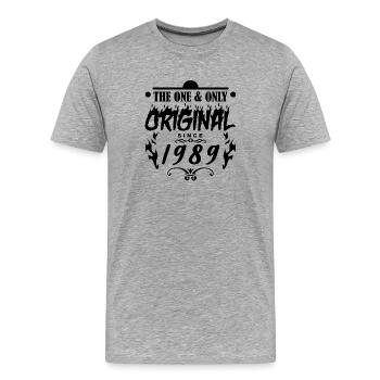 1989 - Baujahr 1989 - Jahrgang 1989 - Männer Premium Bio T-Shirt - Grau meliert - Vorne - Damien (186cm)