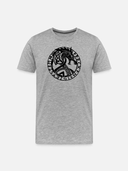 Fenrir und Runen - Männer Premium Bio T-Shirt - Grau meliert