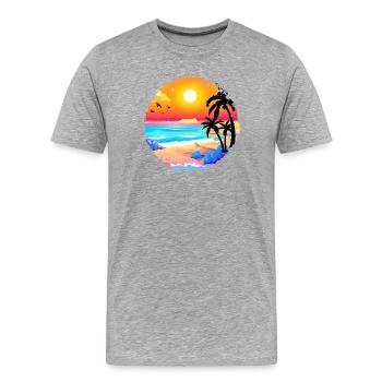 Aquarelle de plage de coucher de soleil d’été - T-shirt bio Premium Homme - gris chiné - Devant - Damien (186cm)