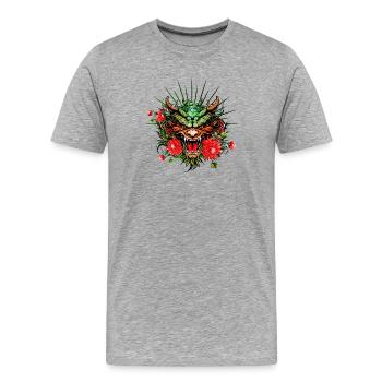 Merveilleuse tête de dragon colorée avec des fleurs. - T-shirt bio Premium Homme - gris chiné - Devant - Damien (186cm)