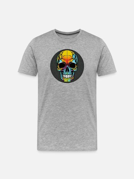 Skull bunt mit rand - Männer Premium Bio T-Shirt - Grau meliert