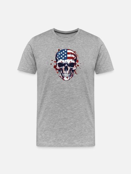 USA Flags Skull Art - Men's Premium Organic T-Shirt - heather grey