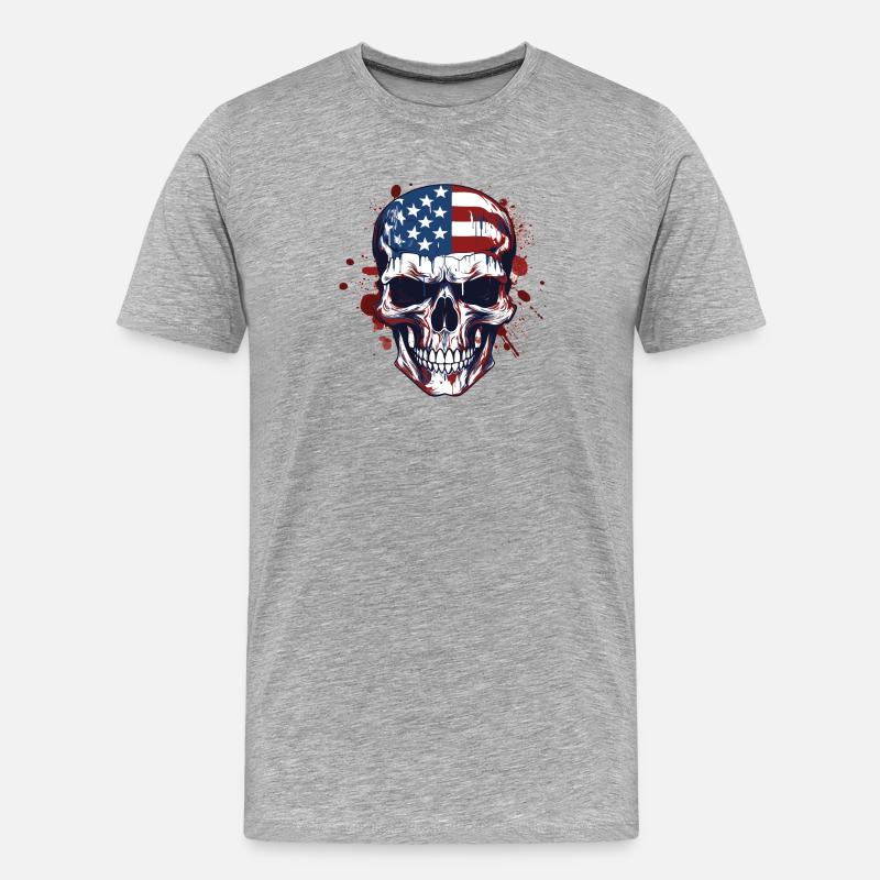 USA-Flaggen Totenkopf Kunst - Männer Premium Bio T-Shirt - Grau meliert