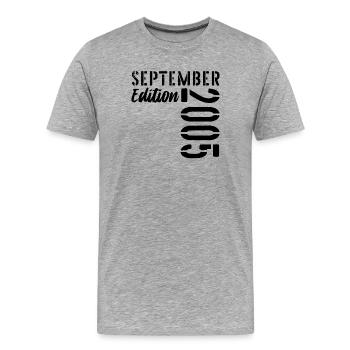 21ST BIRTHDAY SEPTEMBER 2005 - 21 years old - Men's Premium Organic T-Shirt - heather grey - Front - Damien (186cm)