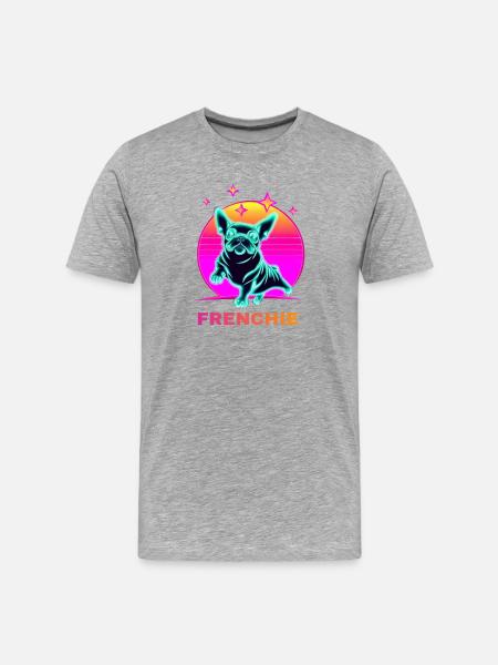 Französiche Bulldogge Synthwave Frenchie - Männer Premium Bio T-Shirt - Grau meliert
