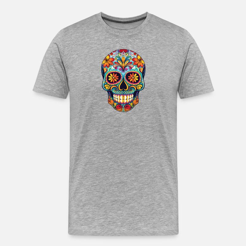 Farbenfroher Totenkopf Muster - Männer Premium Bio T-Shirt - Grau meliert