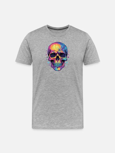 Psychedelic Neon Skull - Men's Premium Organic T-Shirt - heather grey