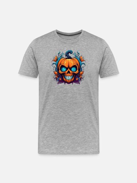 Orange Pumpkin Skull - Men's Premium Organic T-Shirt - heather grey