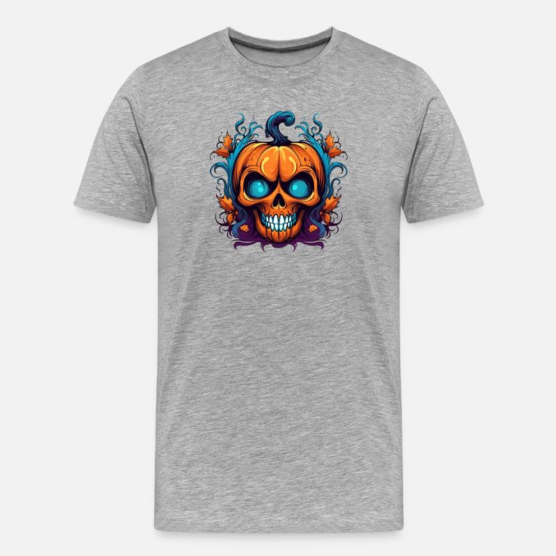 Oranger Kürbis-Schädel - Männer Premium Bio T-Shirt - Grau meliert