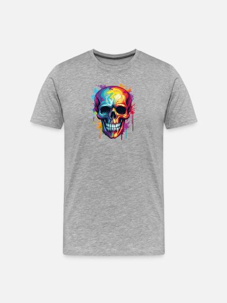 Psychedelischer Rainbow Farbschädel - Männer Premium Bio T-Shirt - Grau meliert