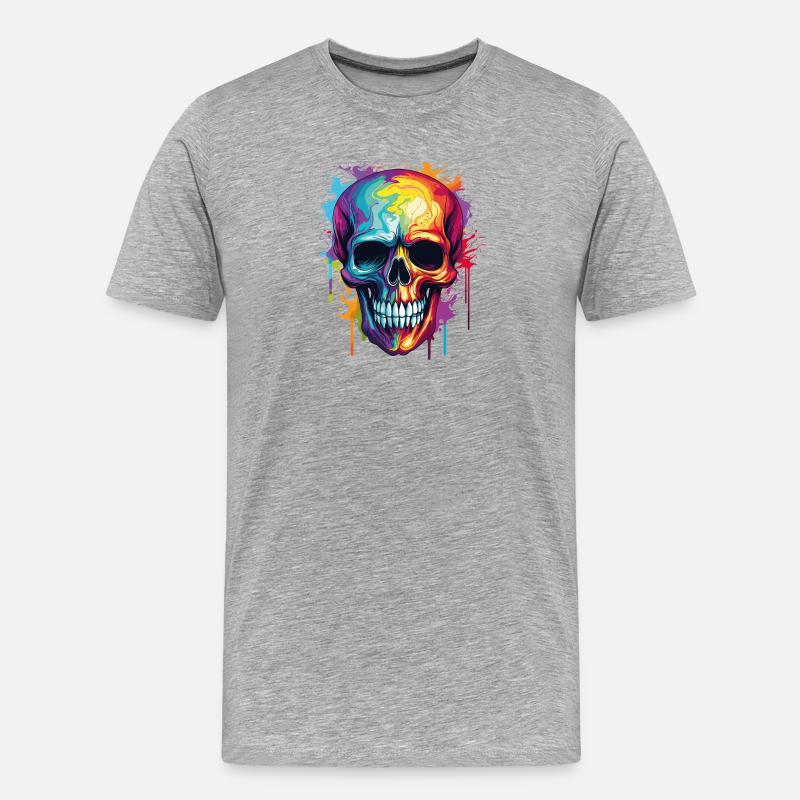 Psychedelischer Rainbow Farbschädel  - Männer Premium Bio T-Shirt - Grau meliert