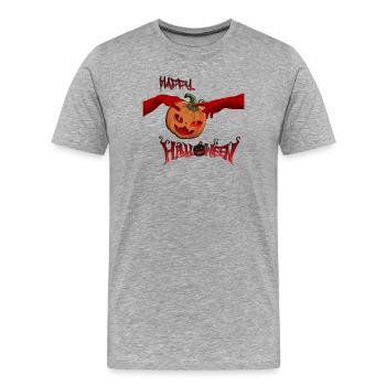 Happy Halloween MichelAngelo - Hände Kürbis, Party - Männer Premium Bio T-Shirt - Grau meliert - Vorne - Damien (186cm)