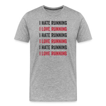 Ich liebe das Laufen - ich hasse das Laufen - Männer Premium Bio T-Shirt - Grau meliert - Vorne - Damien (186cm)