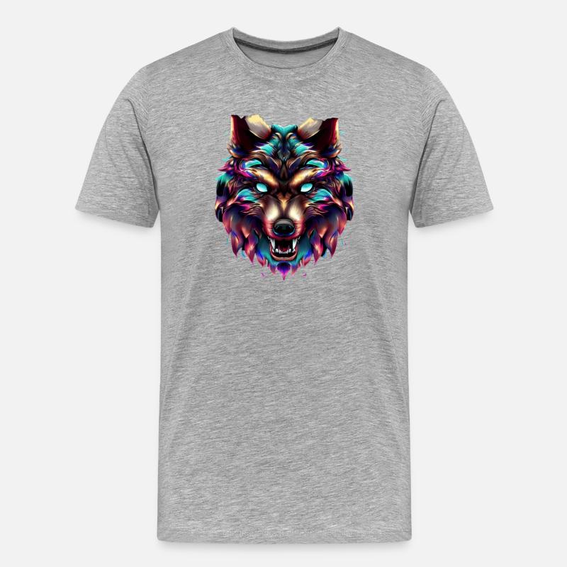 Wolfskopf Synthwave Wolf - Männer Premium Bio T-Shirt - Grau meliert