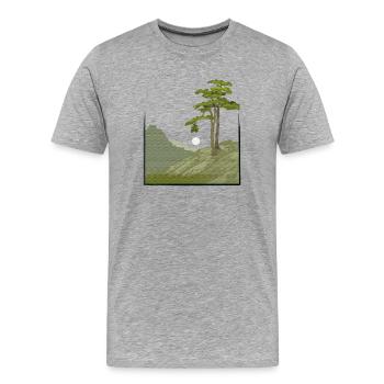 Tree on hill with canvas structure, public domain - Men's Premium Organic T-Shirt - heather grey - Front - Damien (186cm)