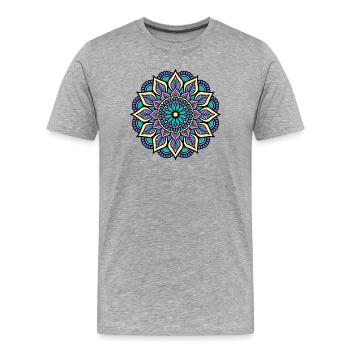 Mandala - Vert Bleu Jaune Rose Mandala indien - T-shirt bio Premium Homme - gris chiné - Devant - Damien (186cm)
