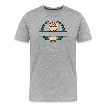 Couleur du poing, tenue dans une couronne de laurier vert - T-shirt bio Premium Homme - gris chiné - Devant - Damien (186cm)