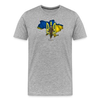Ukraine Umriss Dreizack Selenskyj - Männer Premium Bio T-Shirt - Grau meliert - Vorne - Damien (186cm)