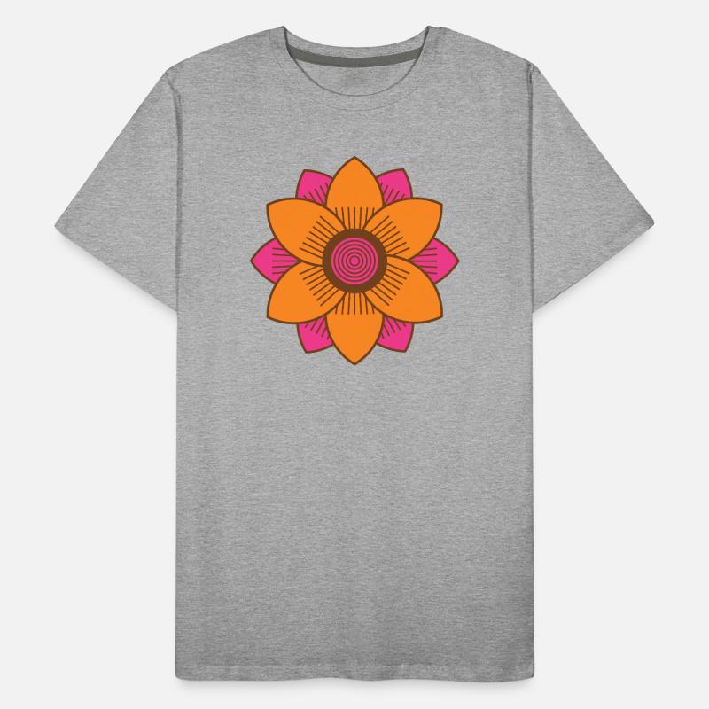Style rétro du milieu du siècle Rose et Orange Fleur T-shirt bio Premium Homme