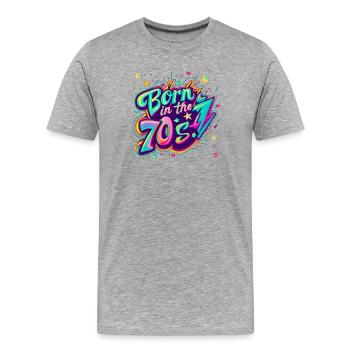 Né dans les années 70 - T-shirt bio Premium Homme - gris chiné - Devant - Damien (186cm)