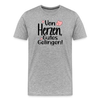 VON HERZEN - GUTES GELINGEN SPRÜCHE - Männer Premium Bio T-Shirt - Grau meliert - Vorne - Damien (186cm)