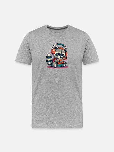Waschbär-Kassetten-Kopfhörer - Männer Premium Bio T-Shirt - Grau meliert