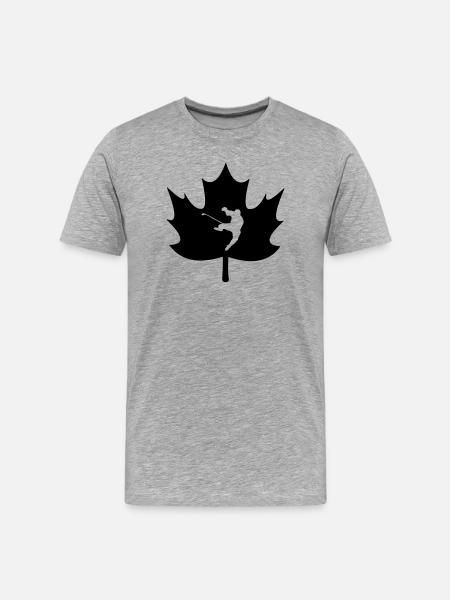Kanada-Ahornblatt mit geschnitztem Eishockeyspieler - Männer Premium Bio T-Shirt - Grau meliert