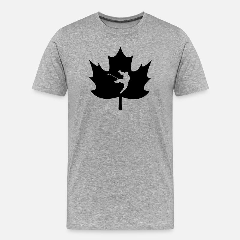 Kanada-Ahornblatt mit geschnitztem Eishockeyspieler - Männer Premium Bio T-Shirt - Grau meliert