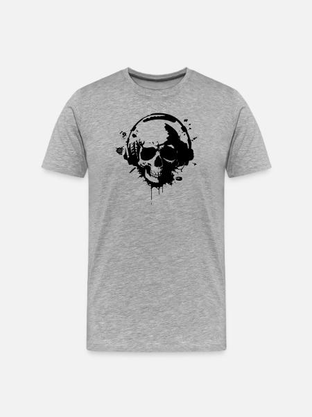 Skull with Helmet (Gamer Skull) - Men's Premium Organic T-Shirt - heather grey
