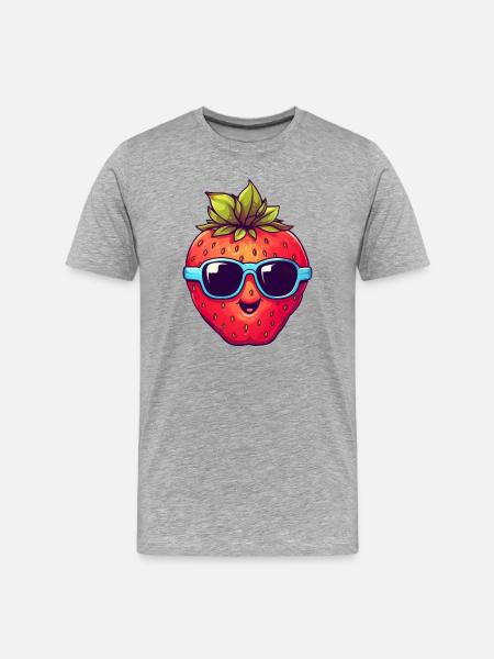 Cool strawberry with sunglasses - Men's Premium Organic T-Shirt - heather grey