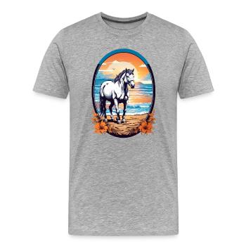 Cheval sur la plage - T-shirt bio Premium Homme - gris chiné - Devant - Damien (186cm)