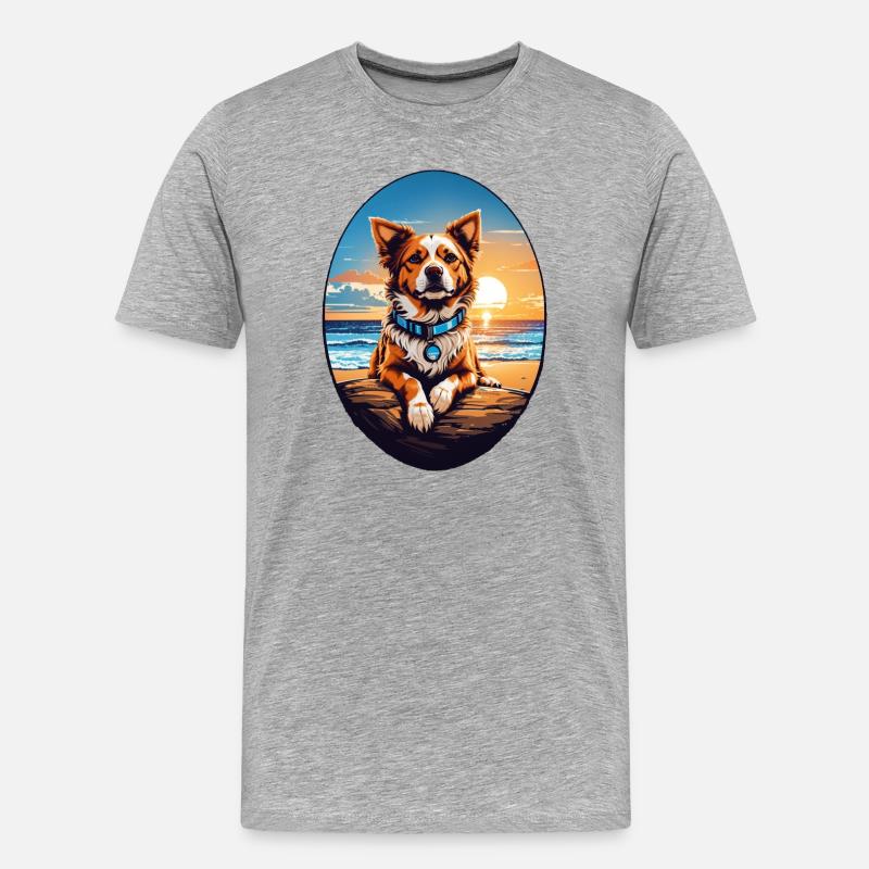 Hund am Strand - Männer Premium Bio T-Shirt - Grau meliert